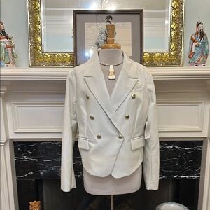 Elegant White Double-Breasted Women's Vegan Leather Jacket